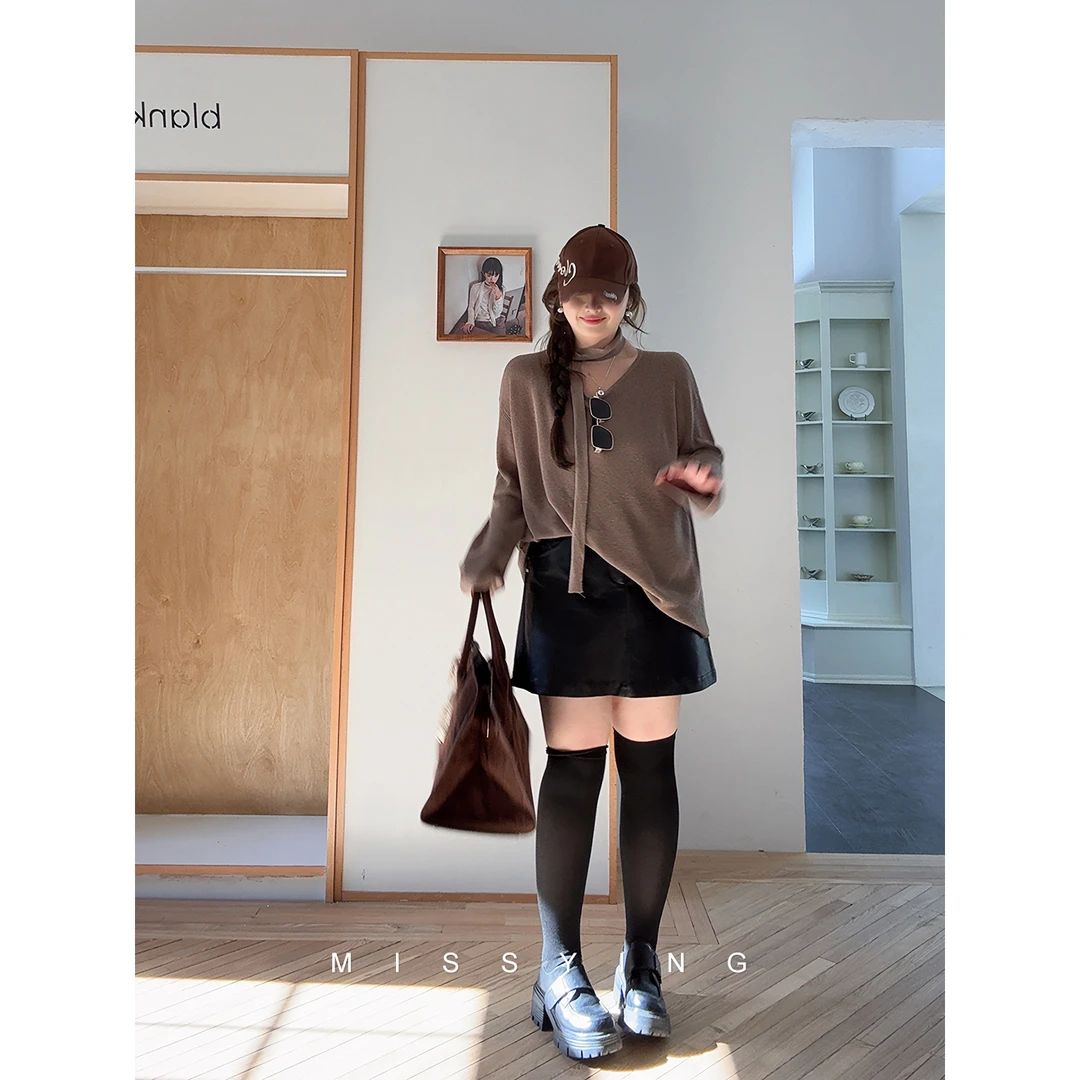 应小姐【栗子茶语】微胖大码秋季休闲显瘦时尚百搭宽松长袖小衫上衣