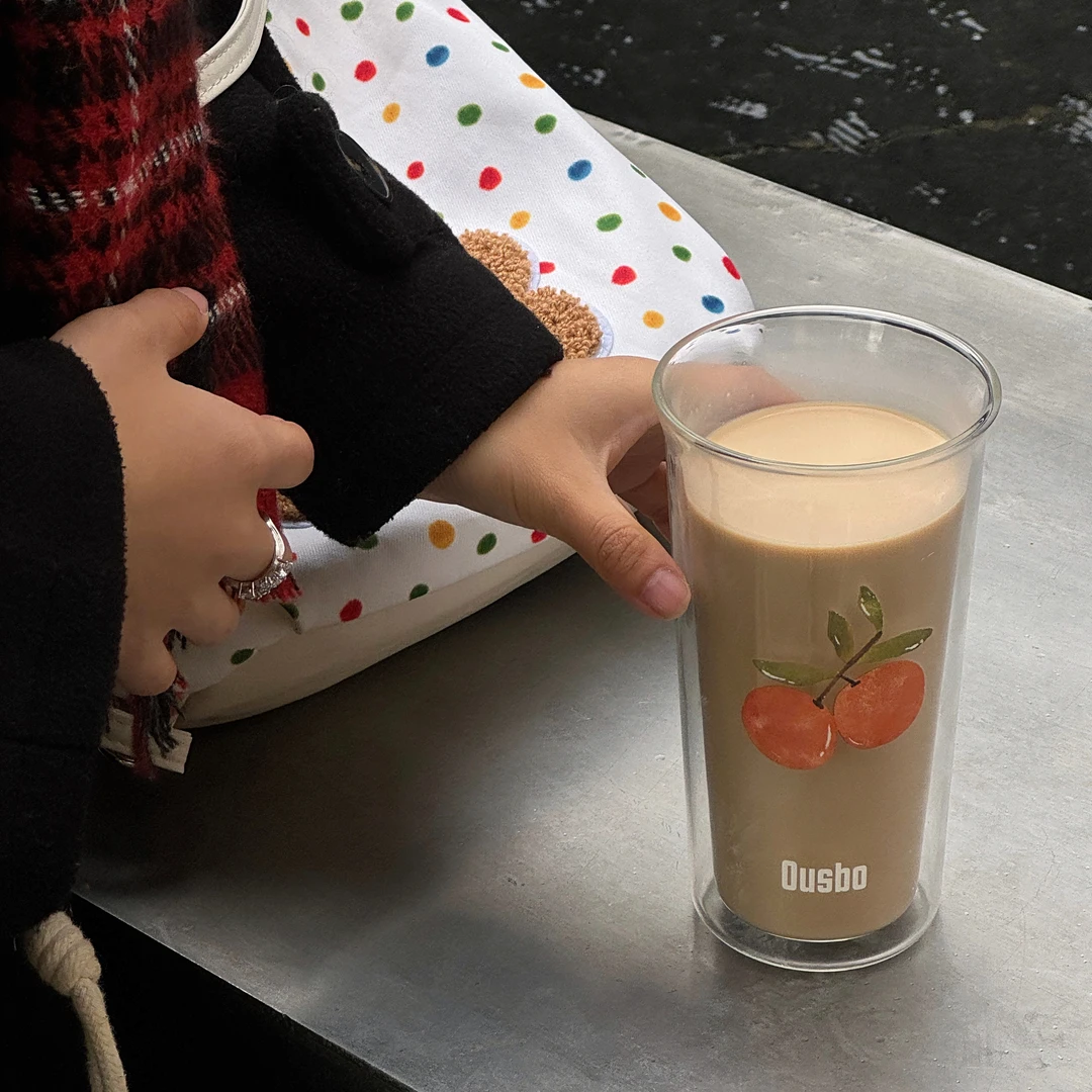 Ousbo双层玻璃咖啡杯马克杯女生高颜值2025年流行水杯女玻璃杯