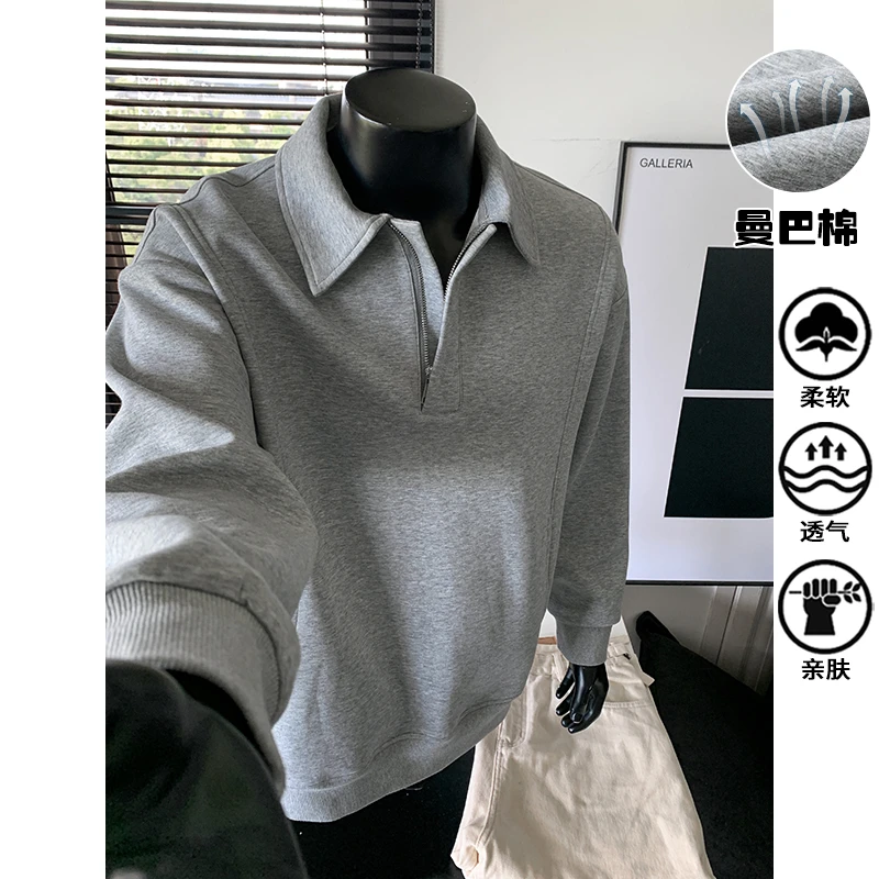 拉链套头秋季耐磨纯色长袖卫衣秋冬透气lulu风曼巴棉美式重磅打底