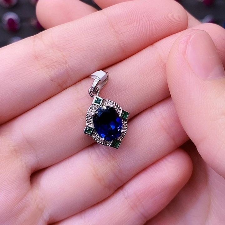 吊坠(赠链)银S925镶嵌蓝宝石