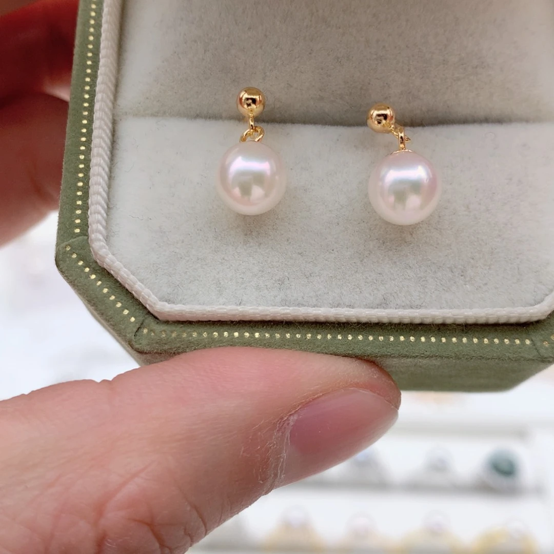 海水珍珠7-7.5mm ak耳钉银S925镶嵌