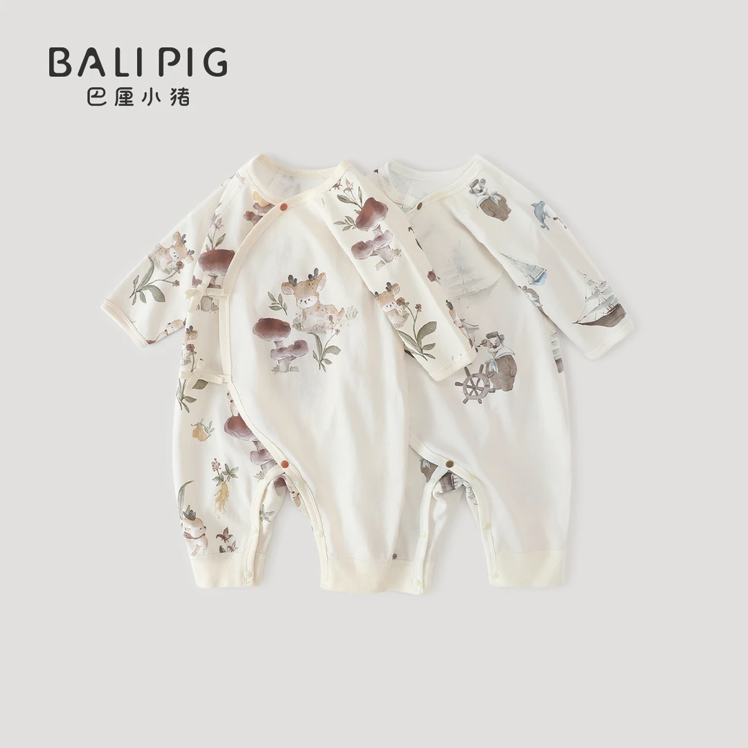 新生的儿衣服秋季初生儿纯棉绑带哈衣爬服春秋宝宝睡衣婴儿连体衣