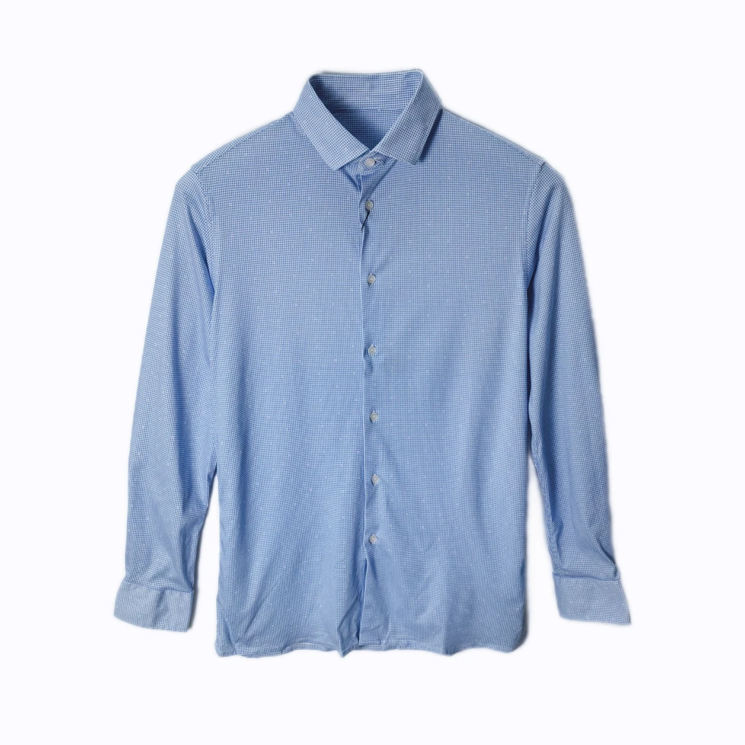 FY557男士春秋长袖衬衣商务时尚休闲百搭简约蓝色翻领长袖衬衫