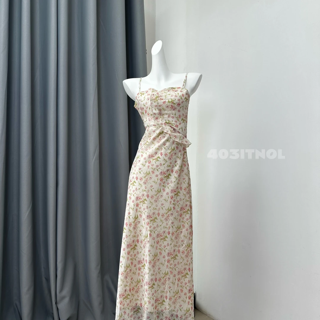 【403 ITNOL】清新花色夏季复古碎花花边显瘦气质时尚吊带长裙子