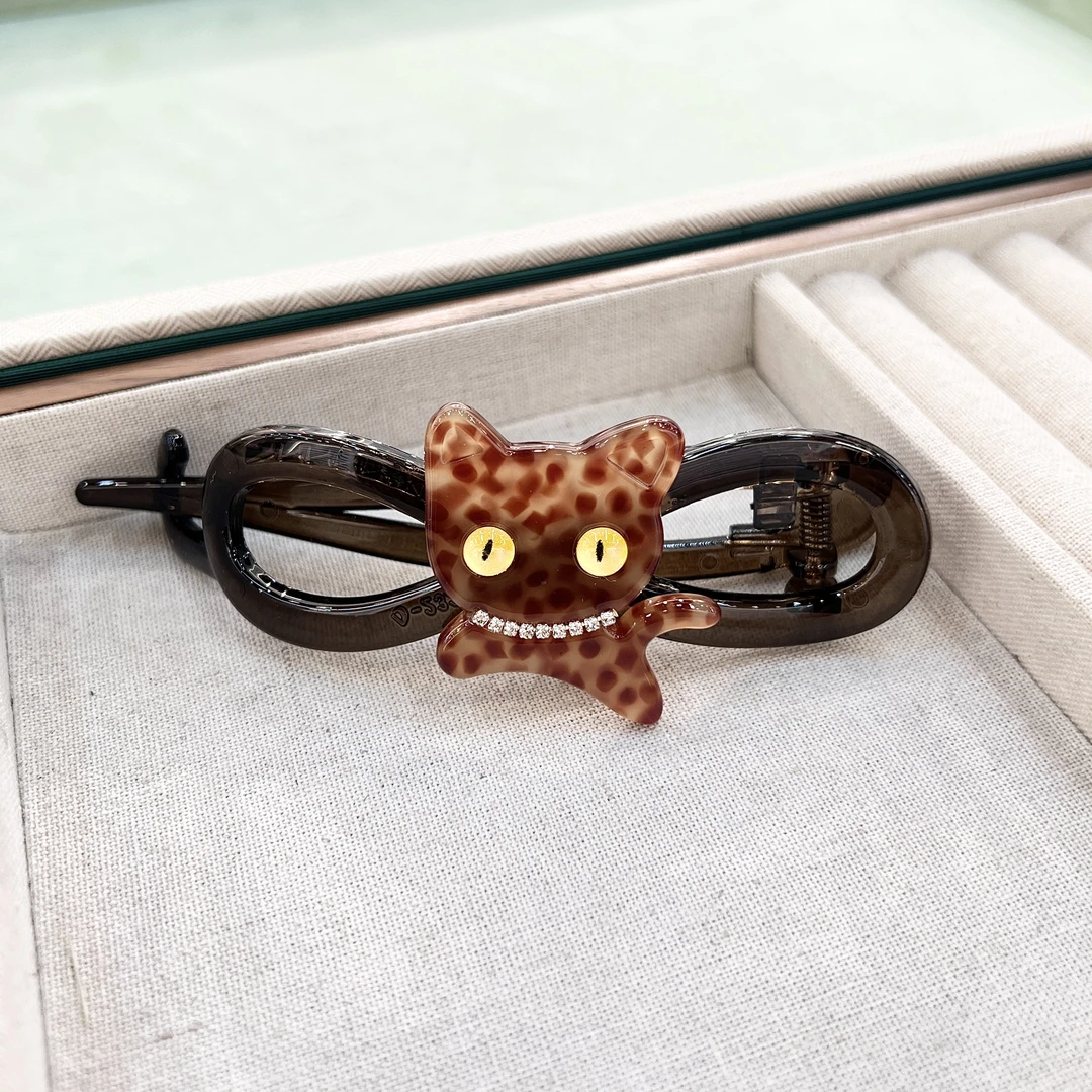 FS-49萌趣可爱豹纹猫咪高级感扭扭夹一字夹头饰