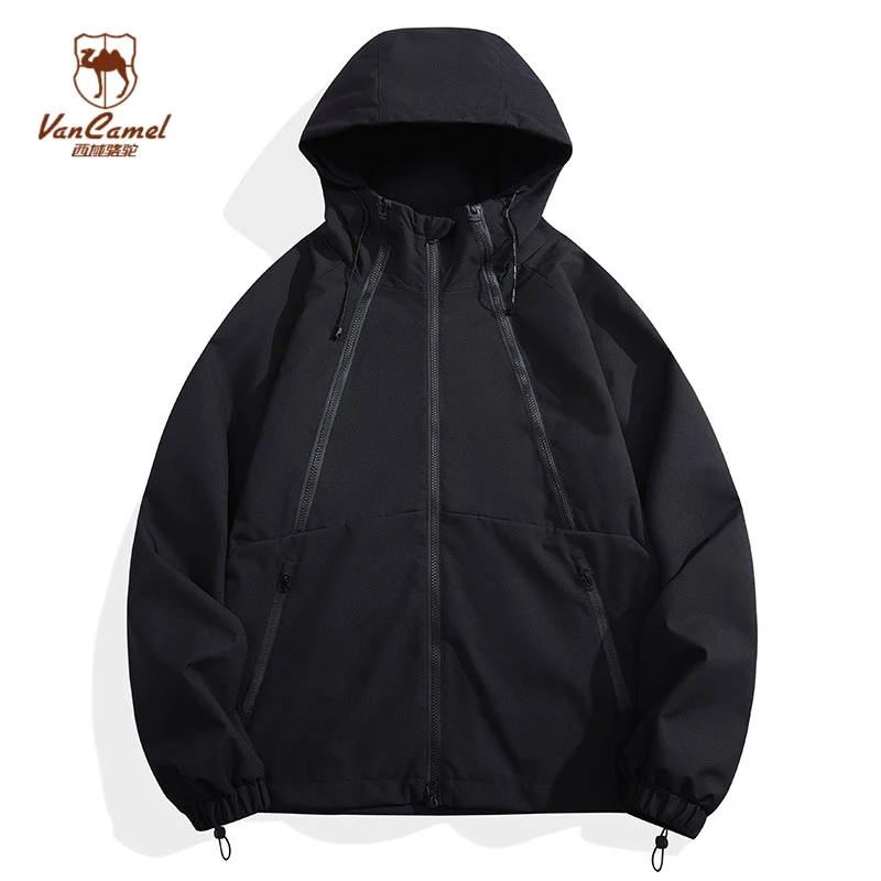 VANCAMEL/西域骆驼防泼水简约百搭春季风衣男生连帽工装夹克