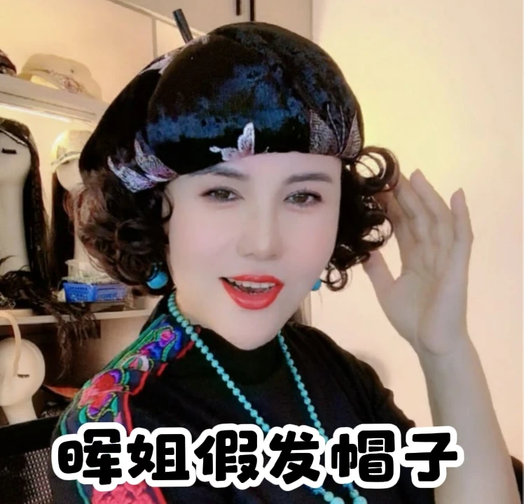 秋冬假发一体丝绒刺绣贝雷帽女帽时尚韩版个性优雅太太帽网红帽子