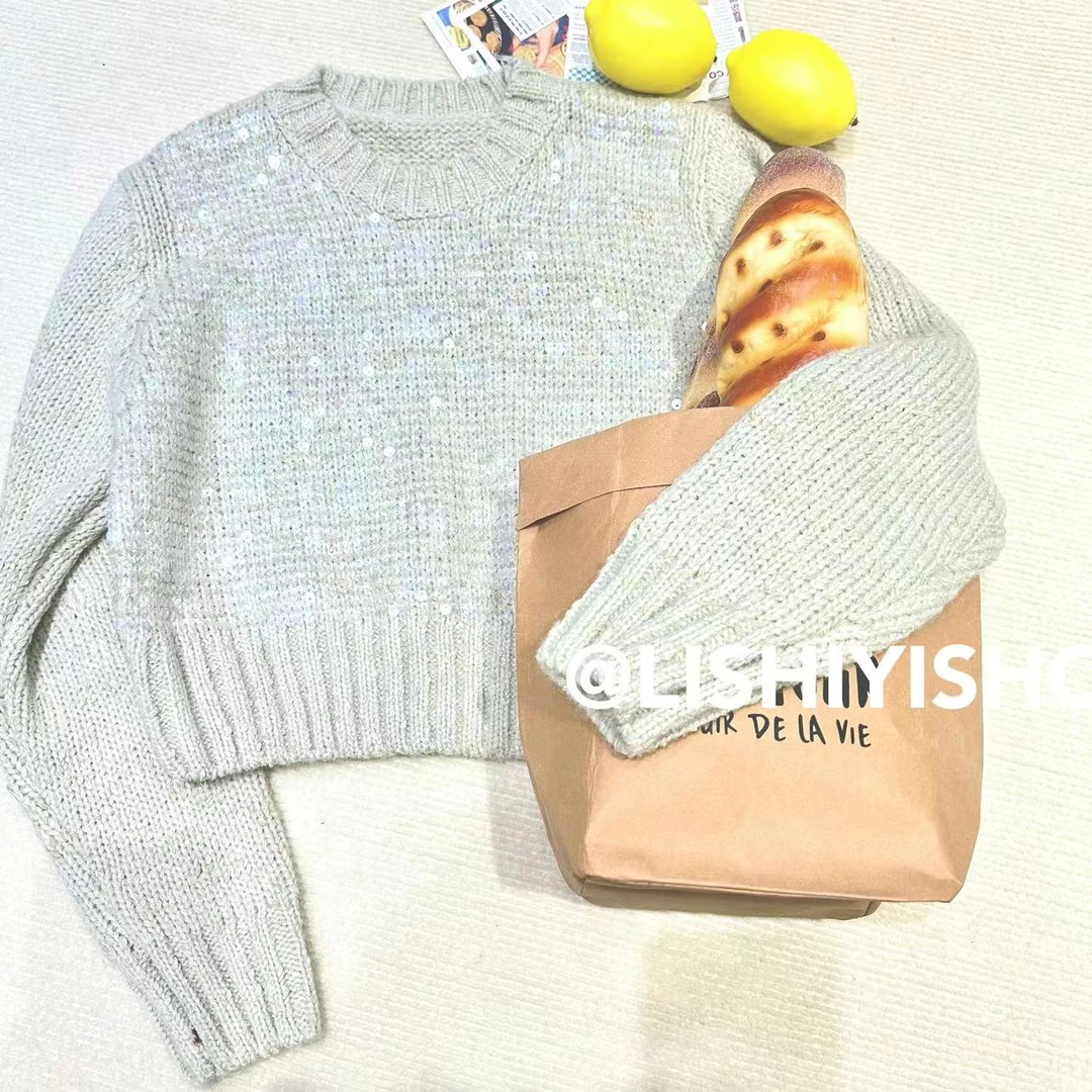 【李十一LISHIYI】法式亮片针织圆领 毛衣1892