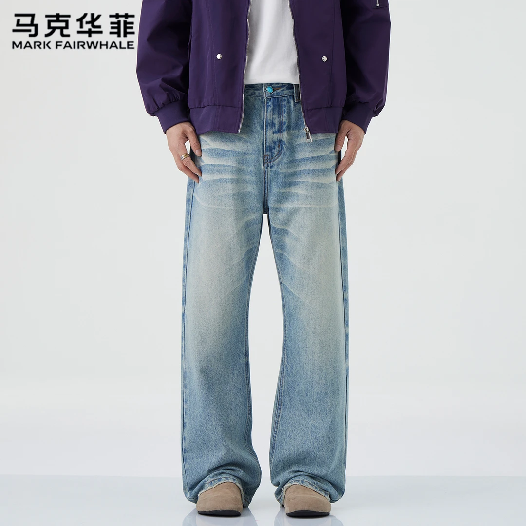马克华菲美式高街直筒牛仔裤男秋季复古水洗cleanfit百搭阔腿长裤