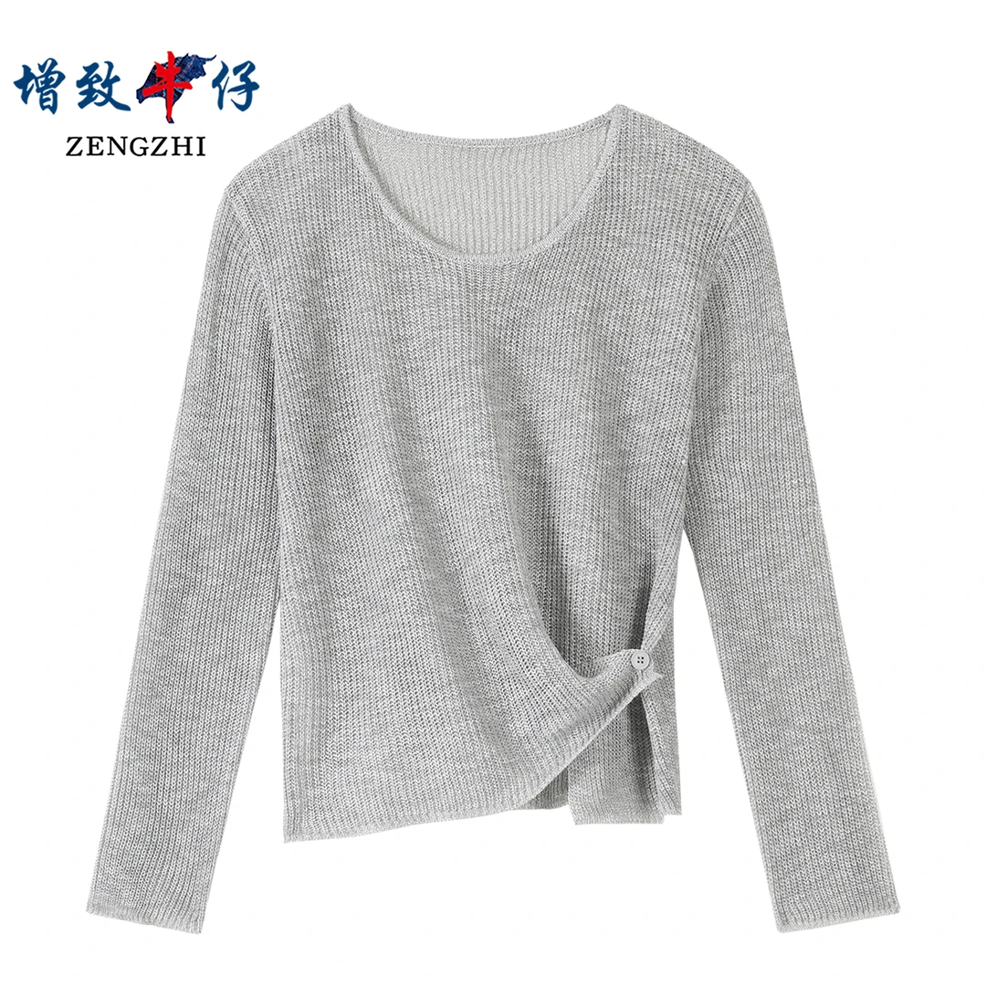 ZENGZHI/增致牛仔秋季百搭显瘦园领针织背心长袖Z01918