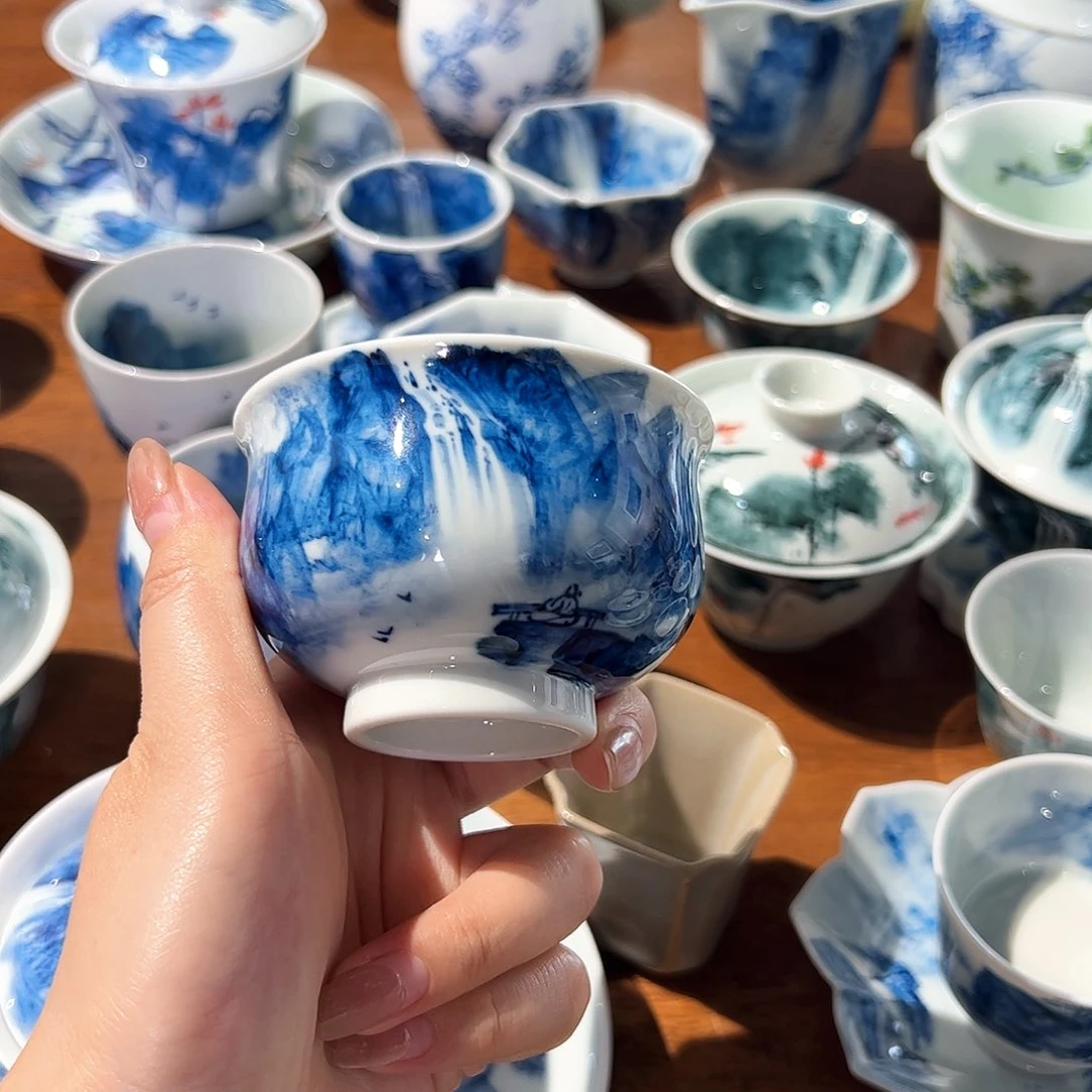 阿***神青花手绘山水主人杯