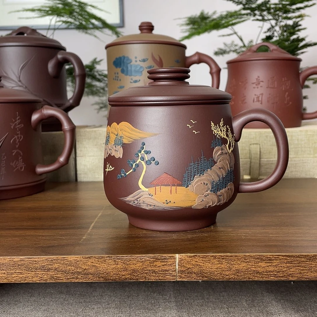 茶杯紫砂大肚山水三件套400cc