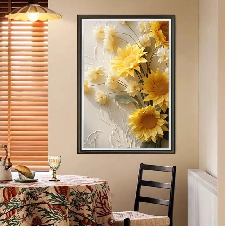 Y88向日葵时尚餐厅客厅床头轻奢挂画装裱实物鎏金画装饰画