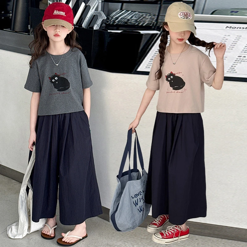 女童夏季套装2025新款儿童女孩夏装短袖裤裙两件套休闲宽松5-15岁