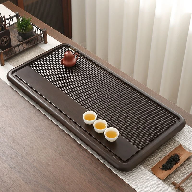 景州黑色茶盘（70*32）实木家用简约直排茶盘清仓赠送水球水管脚垫