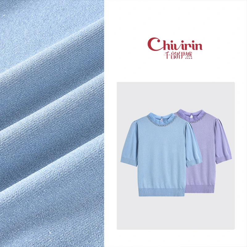 气质时尚设计师款小众纯色短袖针织衫上衣0202