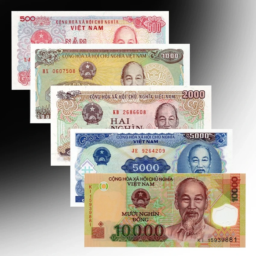 越南纸币一套5张500-10000外国钱币外币真钞包邮收藏