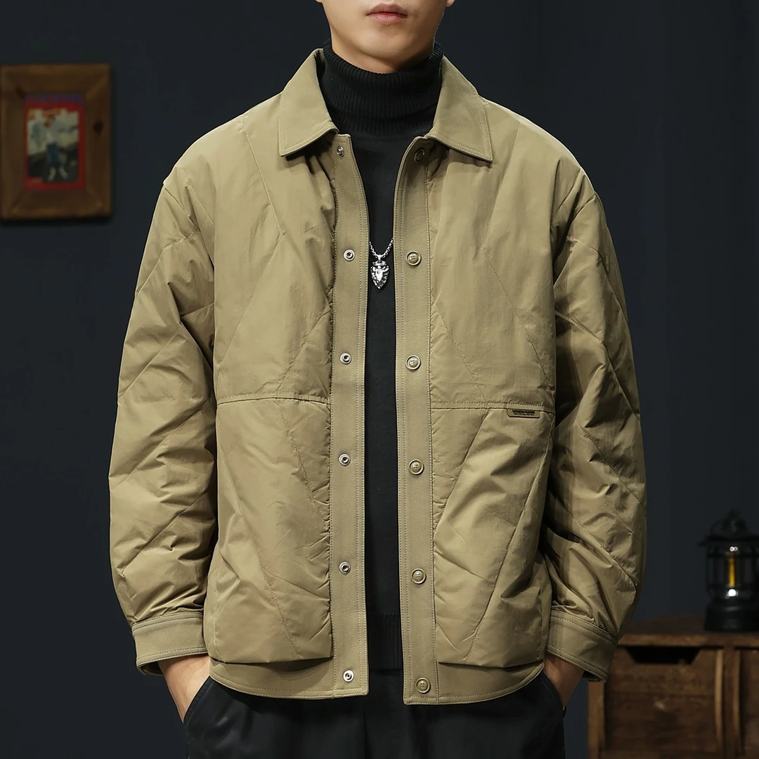 潮牌白鸭绒轻薄衬衣式羽绒服男冬季新款宽松大码翻领男士工装外套