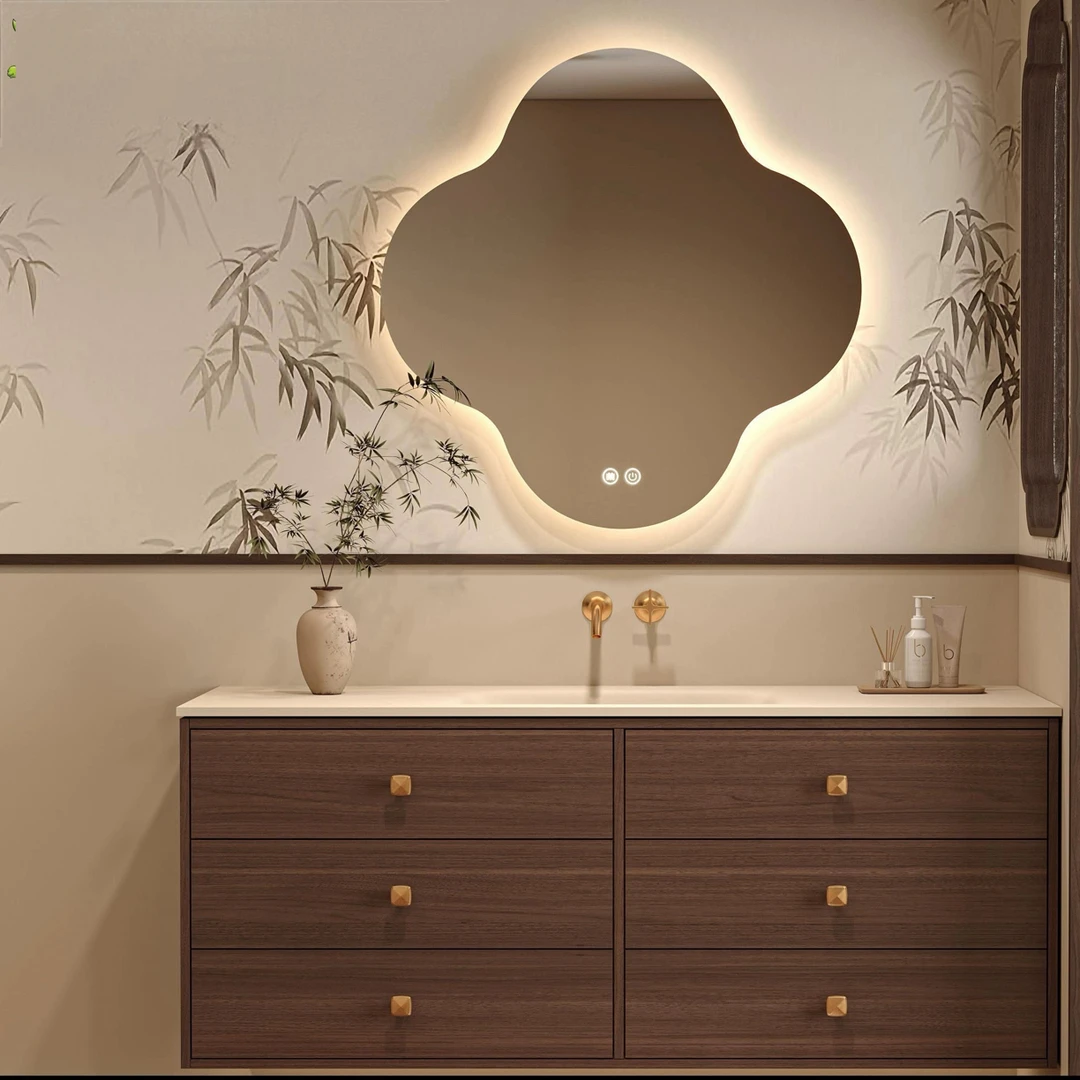 智能镜子化妆镜子挂墙免打孔卫生间云朵镜网红四叶草幸运镜子卧室