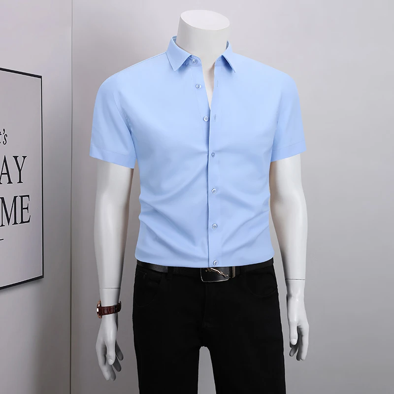 夏季纯色衬衫男短袖轻奢行政商务男装莫代尔免烫男士衬衣2025新款