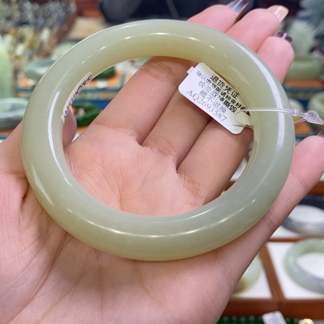 和田玉未镶嵌手镯且末暖黄圆条60/61