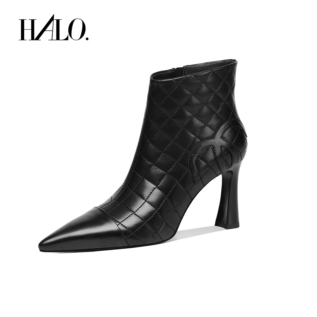 【跟高7cm】2025秋冬新款纯色尖头单靴粗跟高跟短靴绒里时尚简约