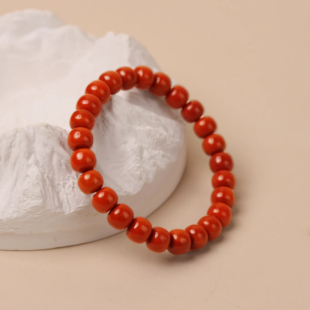 高品四川瓦西南红素圈手串 火焰纹老型珠 多样性发一