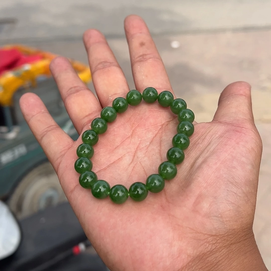 和田玉未镶嵌颈饰和田玉菠菜绿卡9.5手串孔姐