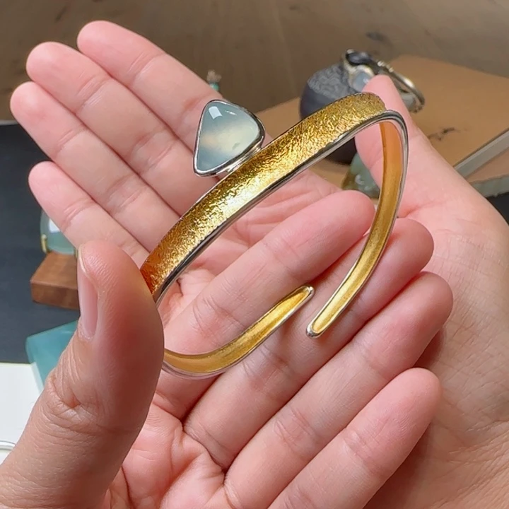 【闪购商品】翡翠手镯银S925镶嵌雨*堯