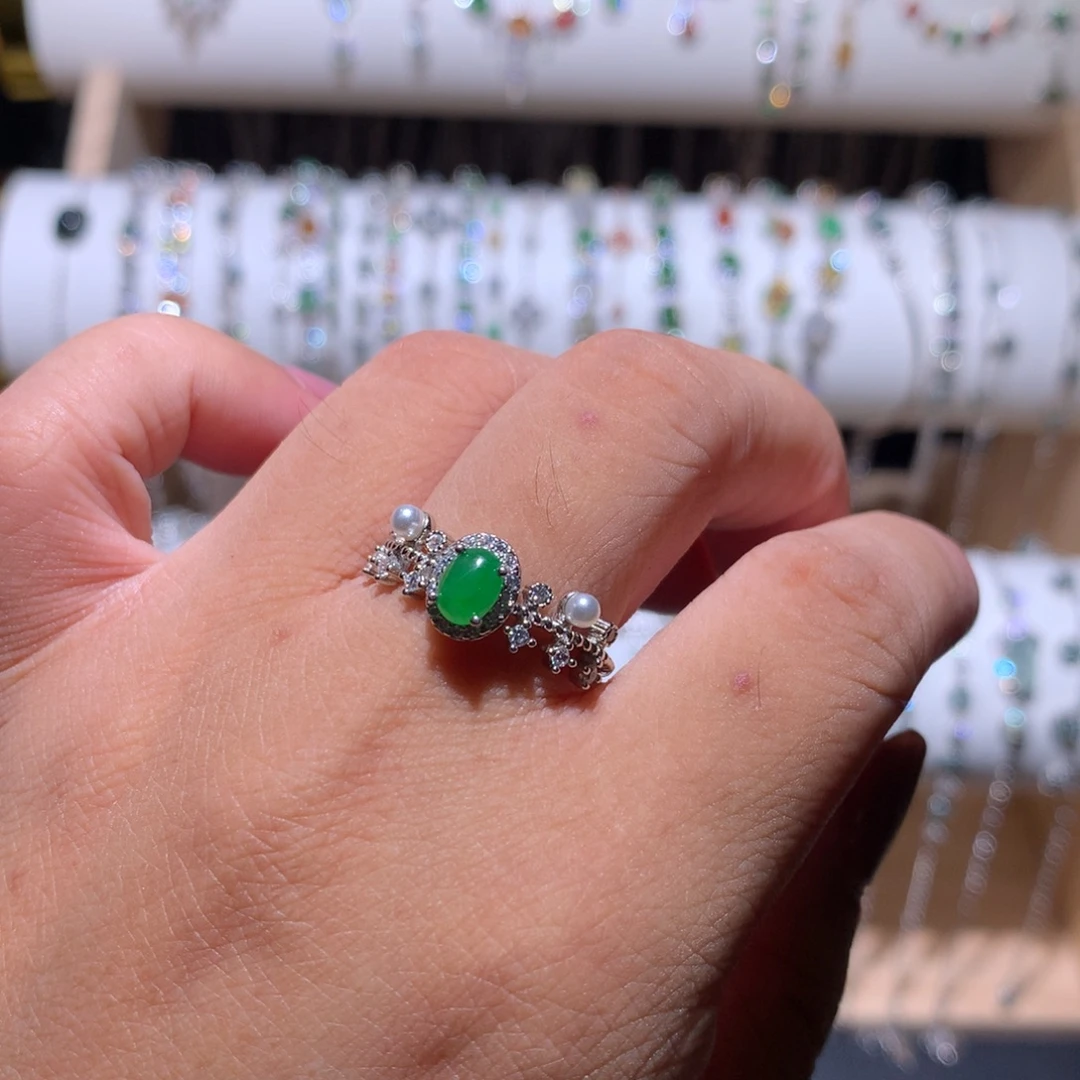 翡翠银S925镶嵌耳饰戒指