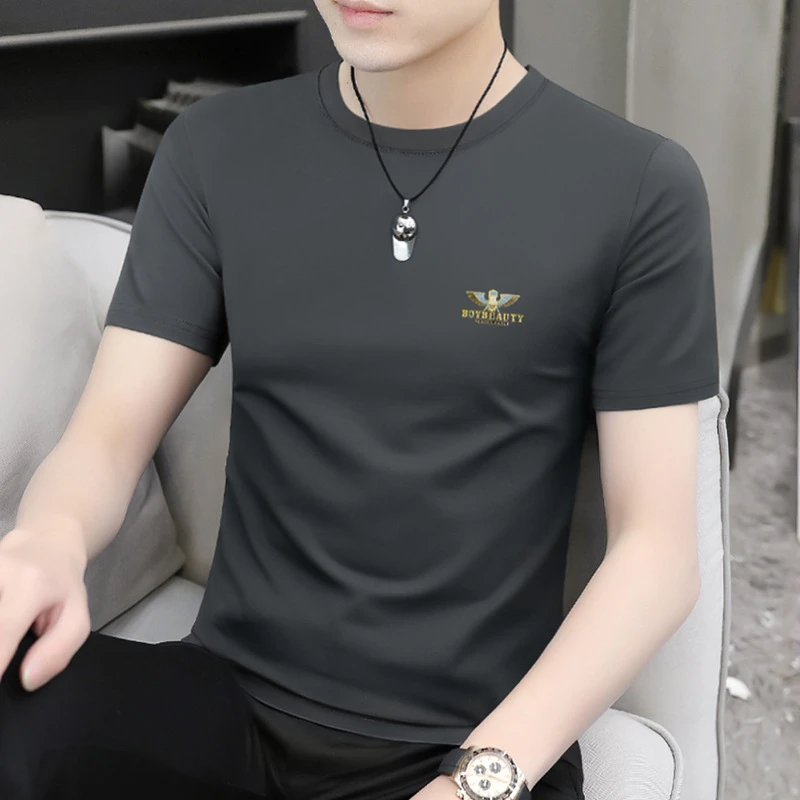 莫代尔冰丝t恤男士短袖夏季速干体恤凉感透气半袖上衣服潮流百搭