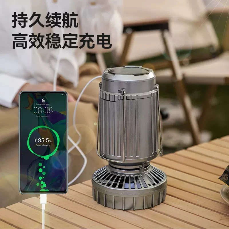 户外太阳能电风扇灯野营灯手提拉伸开关露营灯锂电池马灯厂家批发