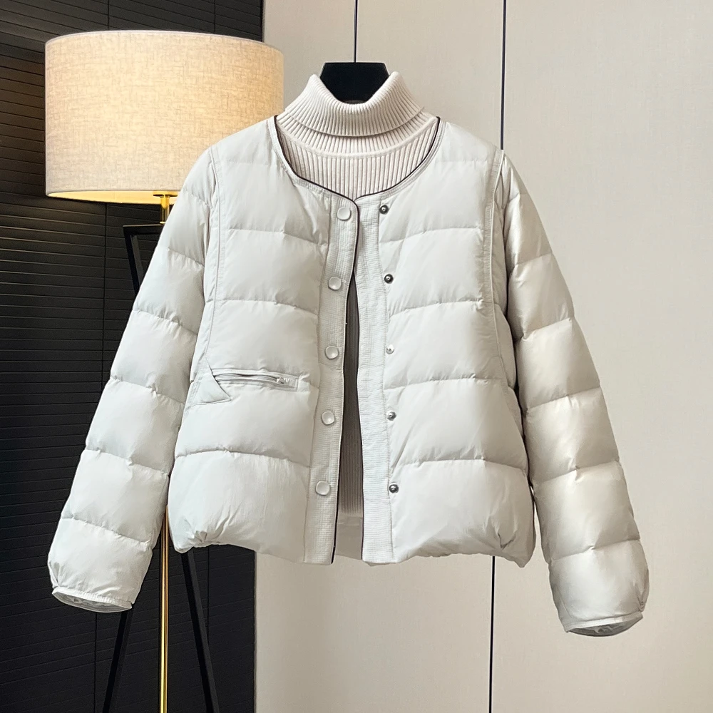羽绒服女轻薄短款秋冬新款爆款时尚圆领小个子宽松白鸭绒保暖外套