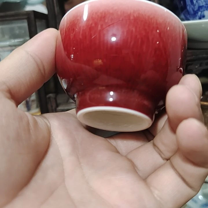 和焰郎窑红红单杯带开片