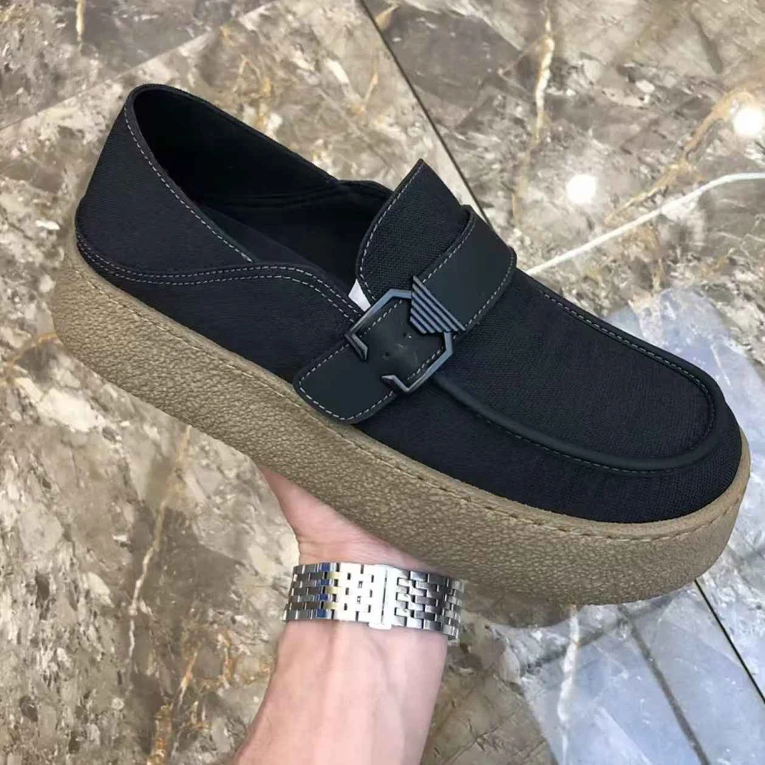 2025年夏季新款布面百搭懒人鞋一脚蹬男休闲板鞋透气厚底乐福鞋男