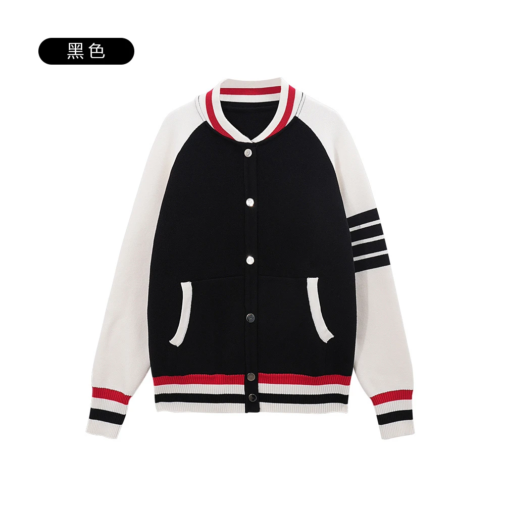 D  9347-1：秋季新款2024拼色圆领运动棒球服立领针织开衫ZS
