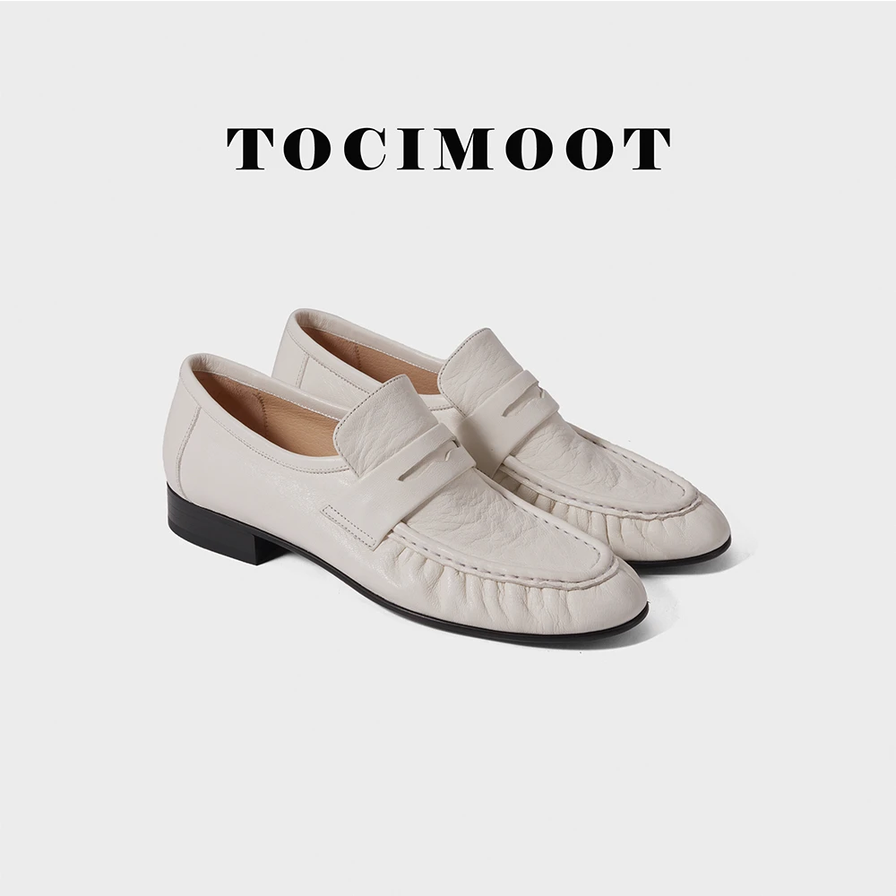 TOCIMOOT/小众纯色褶皱单鞋休闲风平底舒适乐福鞋中跟时尚