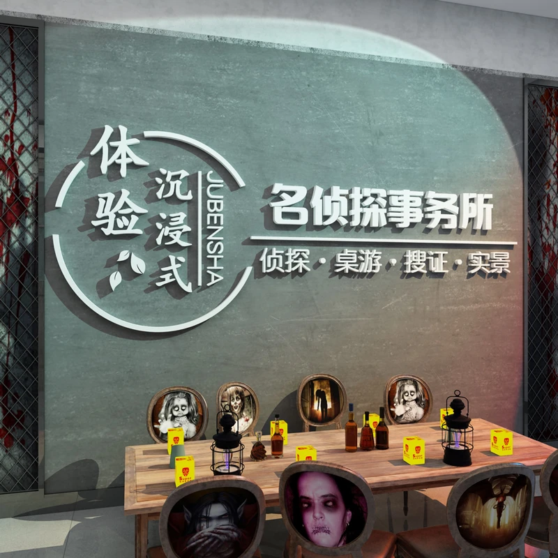 剧本杀墙面装饰品贴纸画布置探案推理社密室逃脱网红店铺背景logo
