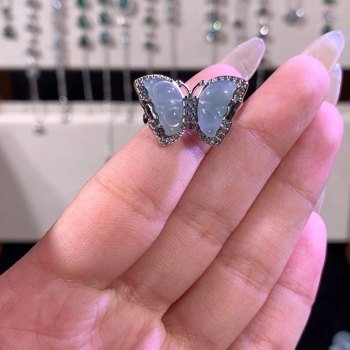 翡翠戒指银S925镶嵌620蓝