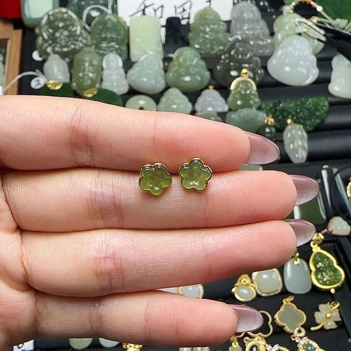 银S925镶嵌和田玉耳饰