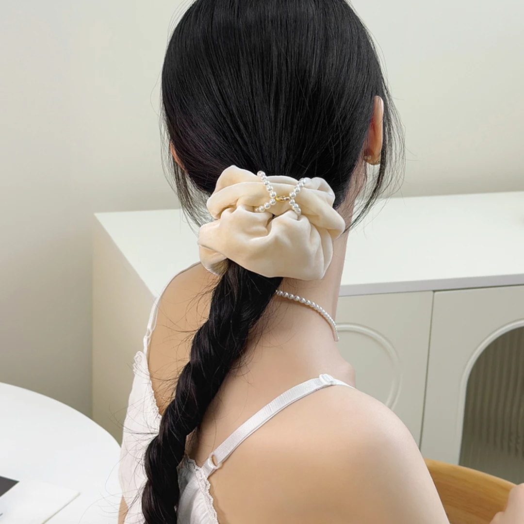 【3件8折】真丝丝绒大肠圈女士韩系洋气后脑勺半扎发高级感皮筋发圈