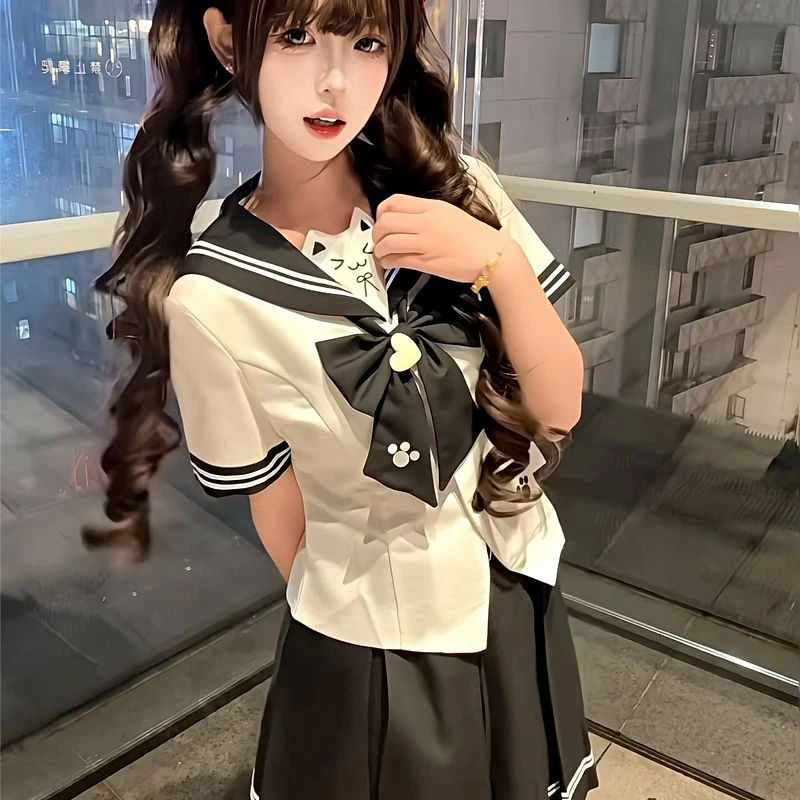 甜嗑原创正版【爱心猫】jk制服水手服长短袖可爱收腰显瘦学院风女