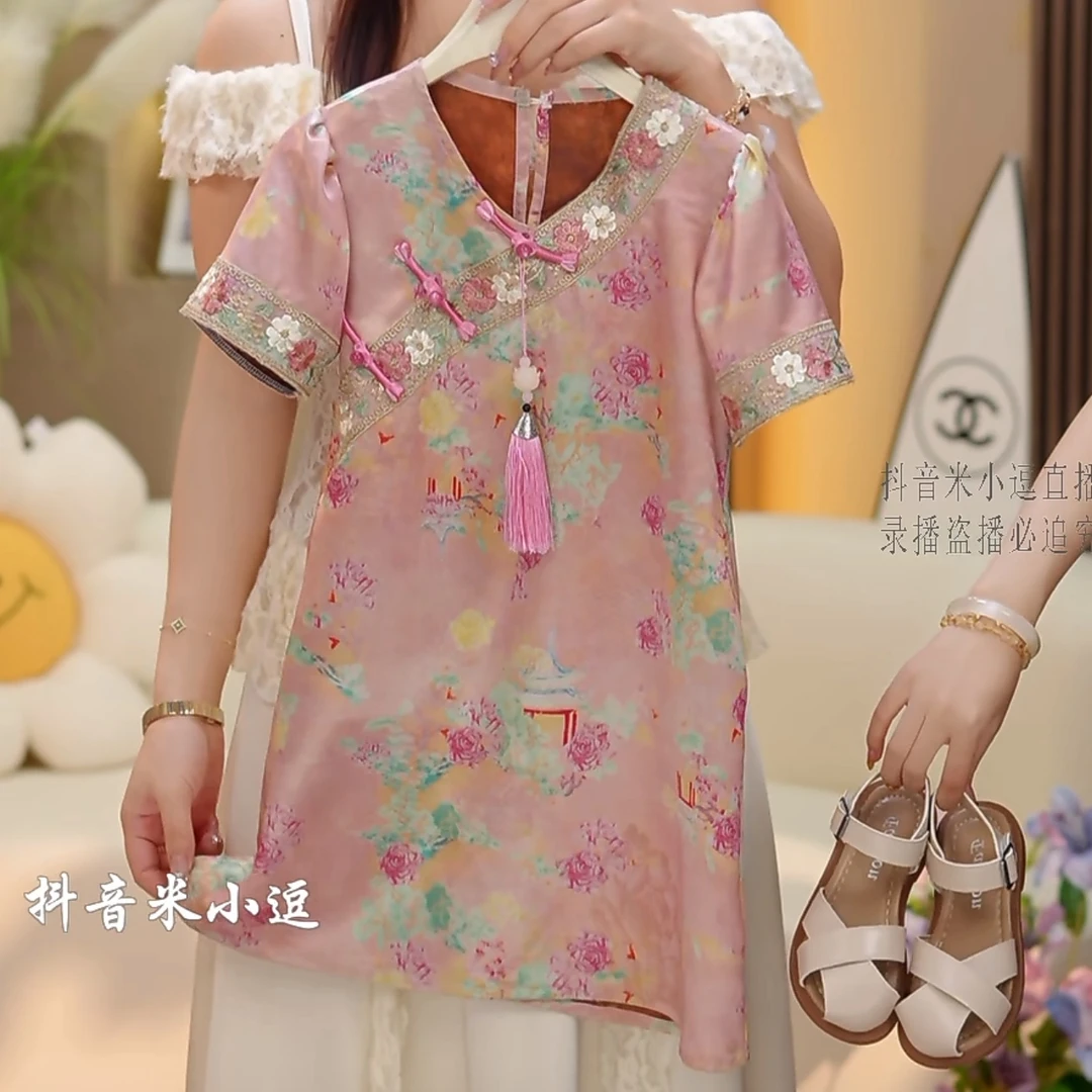 米小逗女童2025年夏季新款旗袍时尚优雅气质裙子凉快美时髦k106