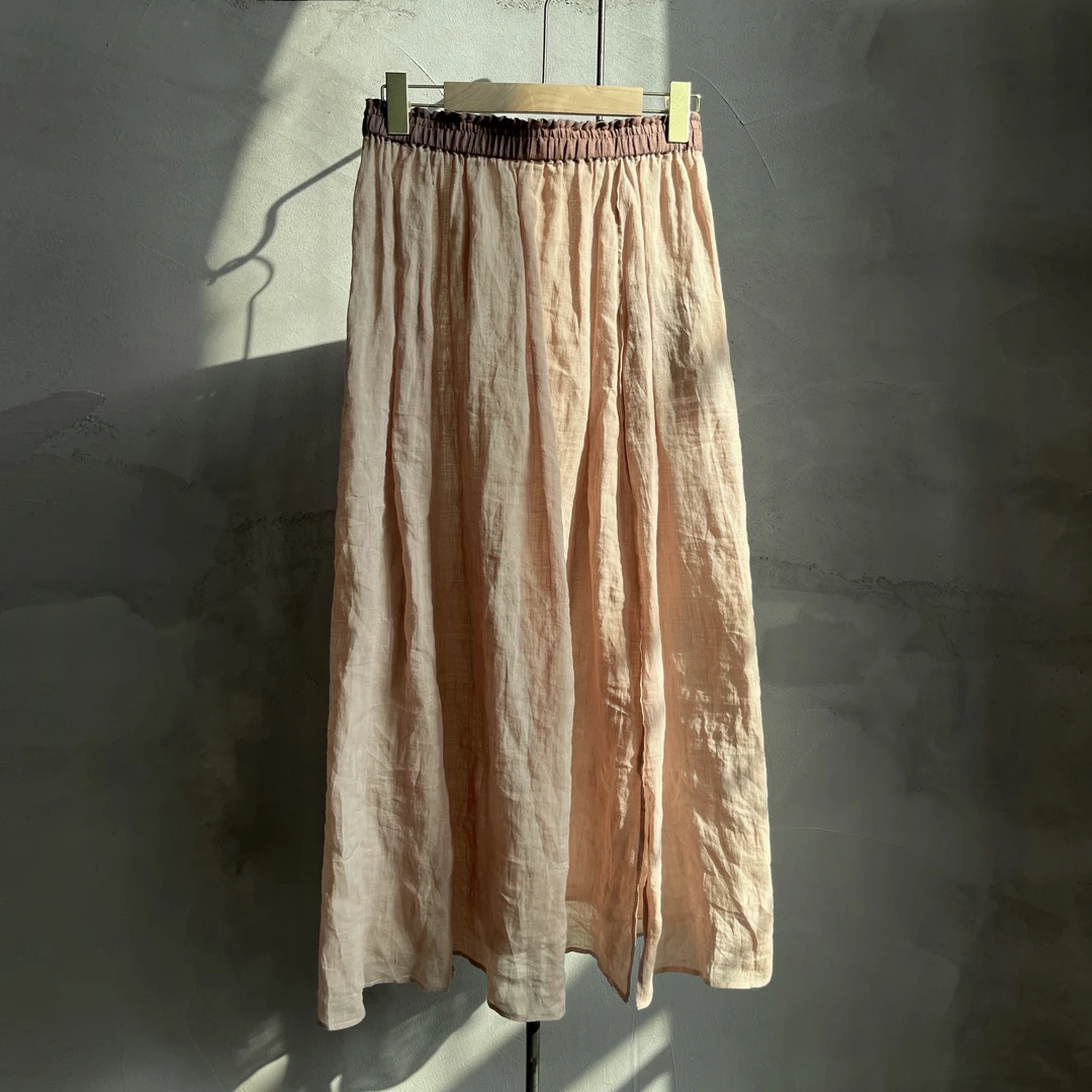 沉香布衣草堂微透长半裙 苎麻自制单层微透复古文艺开叉C25u04080