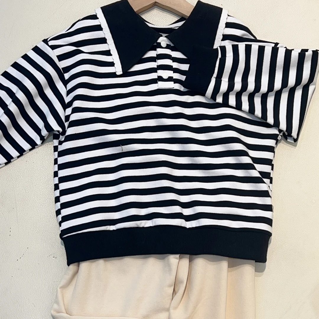 男童小童男春秋吸汗POLO衫长袖童装条纹秋季套头