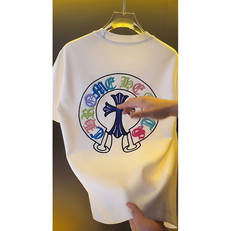 ins欧洲站轻奢潮牌高定设计感短袖男T恤2025夏季宽松显瘦休闲上衣