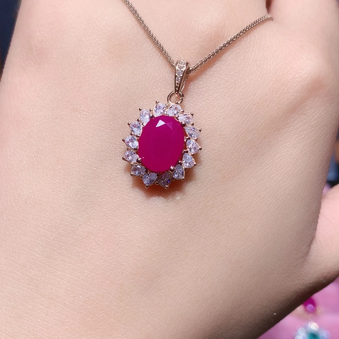 银S925镶嵌红宝石吊坠(赠链)