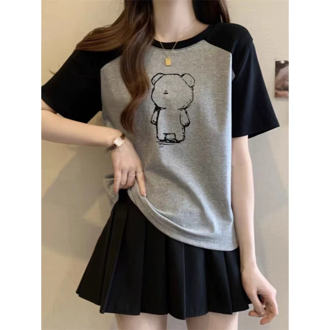 【A991-A1000】设计感百搭休闲女士拼接修身短袖T恤短袖ins短款圆领