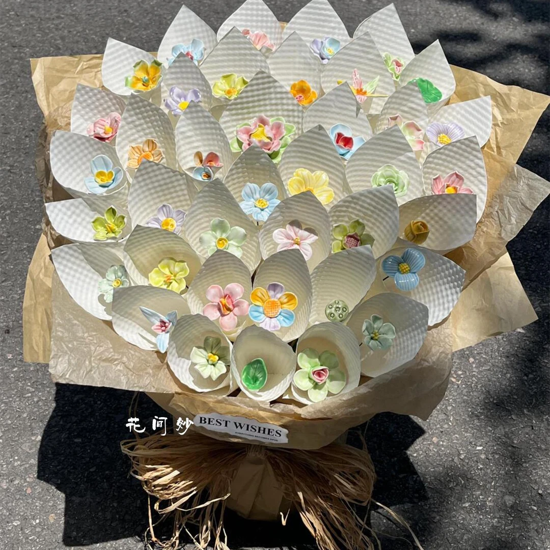 ins风简约高级感陶瓷小花成品仿真花送女生生日礼物七夕节花束礼