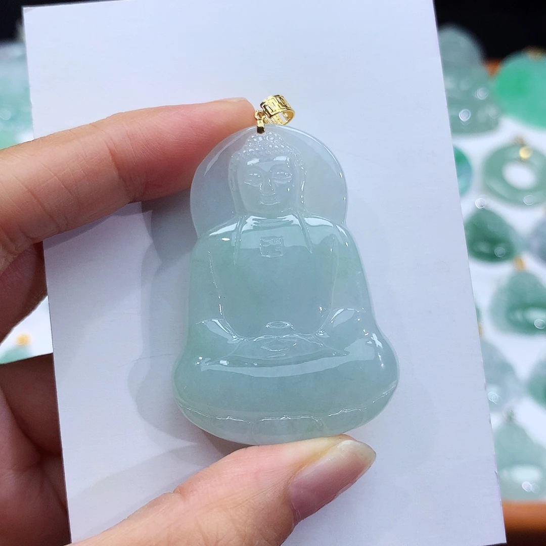 翡翠18K金镶嵌颈饰翡翠吊坠
